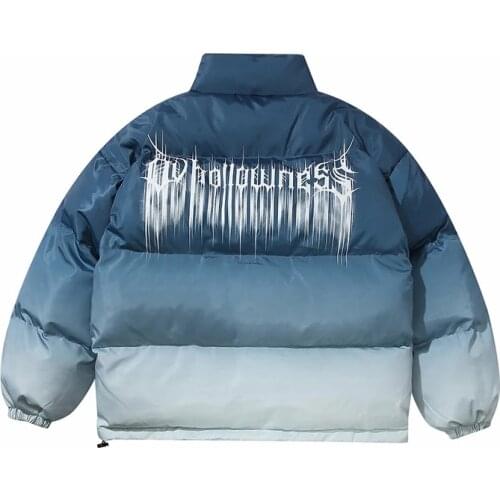 High Street Thicker Parka Men Tie-Dye Gradient Oversize Windbreaker Winter Warm Down Padded Jacket Harajuku Couple Streetwear