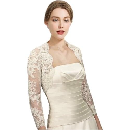 2021 Romantic Lace White Ivory Wedding Jacket Wrap with Long Sleeves Bridal Robe Novia Cape Women Vestidos De Formatura