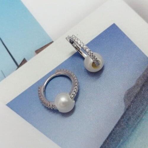 SLJELY Fashion Real 925 Sterling Silver White Hoop Earrings with Removable Pearls Cubic Zirconia Stones Women Fine Brand Jewelry