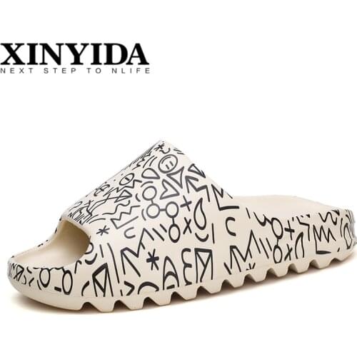 Couples Cool Summer Slides Breathable Water Beach Slippers Flip Flops Fish Mouth Graffiti YZY Slides For Men Women Big Size35-46