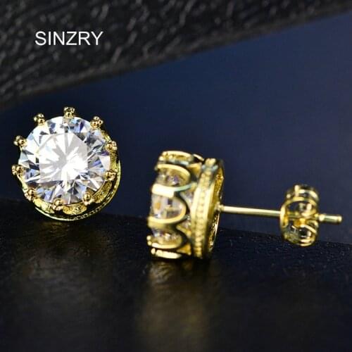 SINZRY Clear white cubic zirconia crown Stud Earrings trendy cute CZ ear pin fasionable jewelry Brincos Bijoux