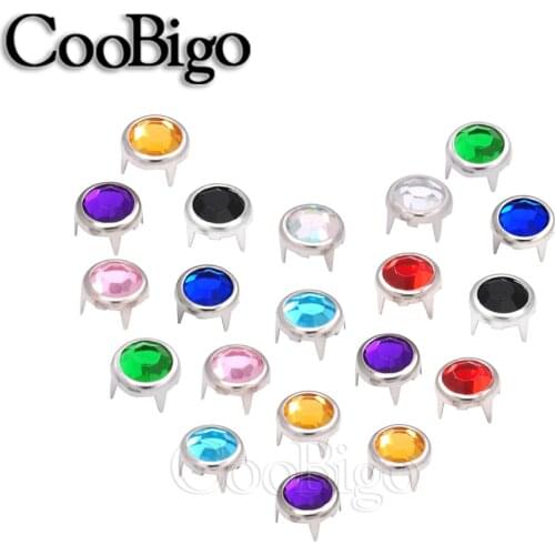 100pcs/pack Clawed Rhinestone 6mm Round Plane Studs Rivet Nailheads Spike For Garment Bags Shoes DIY Leather Craft Accessories