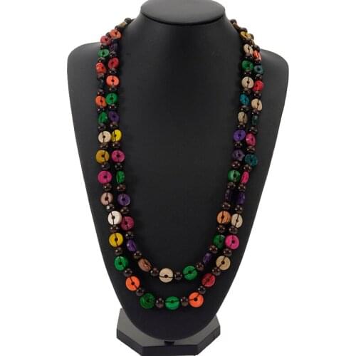 Vintage Jewellry Brown Wood Long Statement Choker Necklace & Pendant Bohemian Handmade Necklace For Women Collier