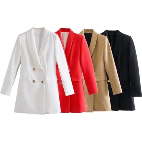 Za Women Spring Autumn Fashion Double Breasted Slim Long Blazers Coat Vintage Long Sleeve Female Outerwear