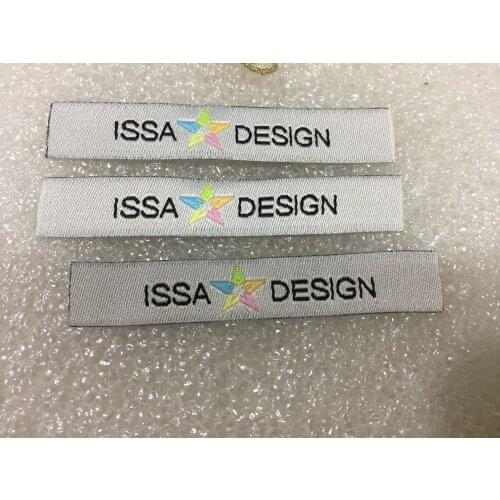 Custom clothing labels clothes damask woven labels colorful Pentagram ISSA DESIGN Garment labels and tags High Quality