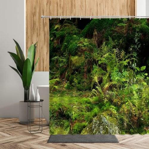 3D Tropical Forest Shower Curtain For Bathroom Decor Green Tree Leaf Wild Plant Bath Accessories Waterproof Fabric Curtains Set