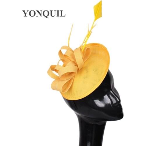 Yellow Banquet Headwear Imitation Sinamay Fascinators Hats Wedding Hair Accessories Party&Bridal Headpieces High Quality 16Color