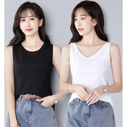 2020 Summer New Cotton Camisole Women o-Neck Solid Color Top V-neck Sexy plus Size Base Shirt comfortable