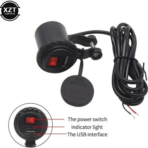1.2m 12V/24V USB Motorcycle Waterproof Switch Socket Motorbike Phone Charger Cigarette Lighter Adapter 5V 2.1A Fast Charging
