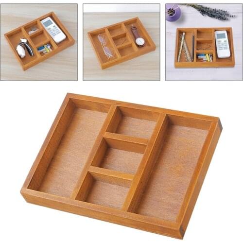 1 Pc Wooden Utensil Drawer Organizer 5 Compartments Cutlery Tray Desk Silverware Holder Divider Kitchen Knives Tray Organizer