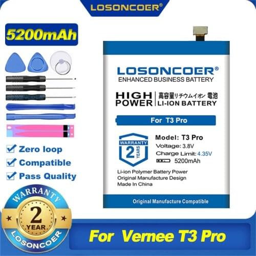 100% Original LOSONCOER 5200mAh 476180P Battery For Vernee T3 Pro Battery