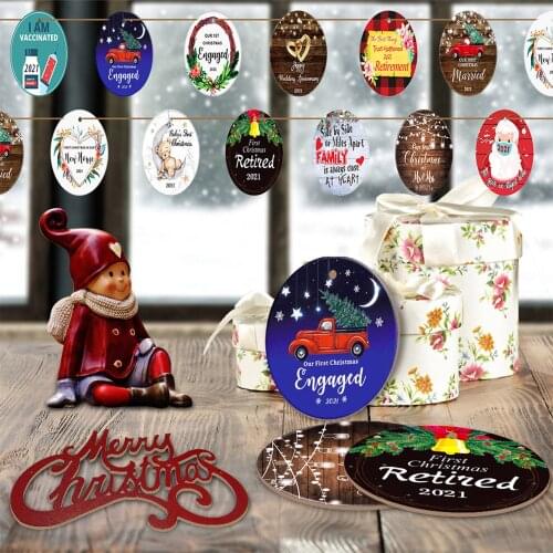 12 Pieces Decorative Pendants Christmas Cartoon Patterns Print Hanging Ornament Wood Artware for Home Shops