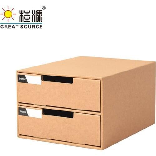 2 Layers Storage Composable Cabinet Office 2 Drawers Corrugate Foldable Home Storage Kraft Paper Environment Friendly(2PCS)