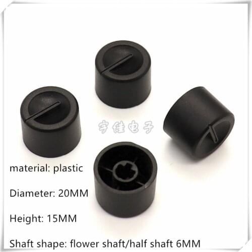5 Piece 20*15MM black plastic knob cap potentiometer encoder switch knob is suitable for flower shaft / D shaft 6MM