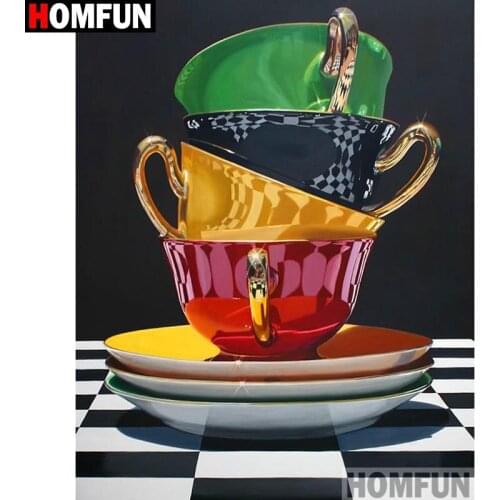 HOMFUN Full Square/Round Drill 5D DIY Diamond Painting "Cup scenery" Embroidery Cross Stitch 5D Home Decor Gift A16519