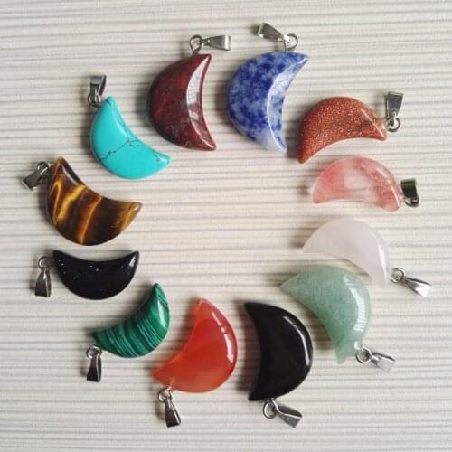 Free shipping 2018 fashion natural mixed stone charms moon pendants for jewelry making Wholesale 50pcs/lot