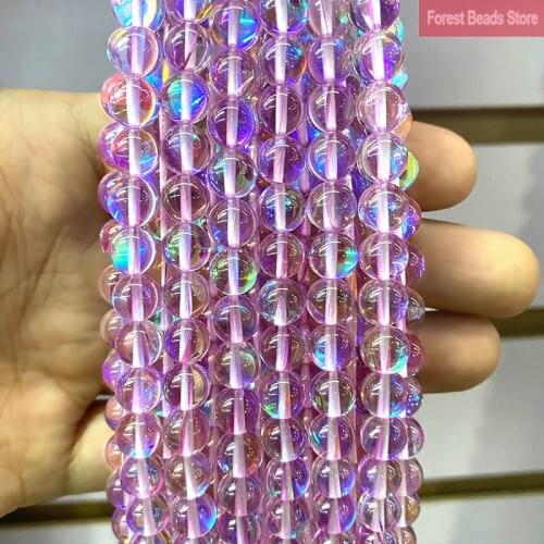 Light Purple Austria Crystal Glitter Moon Stone Round Beads DIY Bracelet Necklace for Jewelry Making 15" Strand 6 8 10 12MM