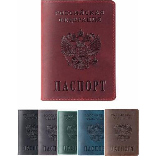 100% Genuine Crazy Horse Leather Passport Cover Solid Credit ID Card Case Holder Business Unisex Travel Wallet Recommanded