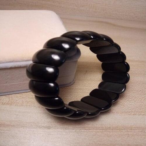 Black Natural Obsidian Jade Bracelets Beads Bangle for Men Women Fine Jewelry