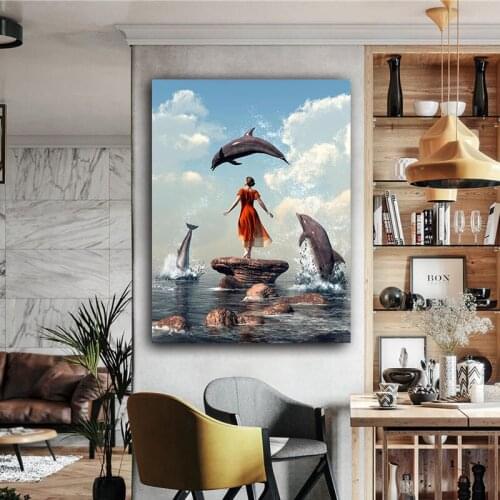 DIY colorings pictures by numbers with The dolphin and the girl picture drawing painting by numbers framed Home