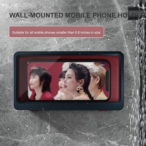 Wall Mounted Phone Holder Bathroom Kitchen Waterproof Case Box All Covered Mobile Phone Shelves Self-Adhesive Shower Accessories