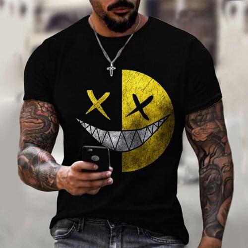 Summer Hot Sale Smiley Stitching 3D Printed Mens T-shirt Punk Personality Fashion Clothes Casual Short-Sleeved Oversized Tshirt