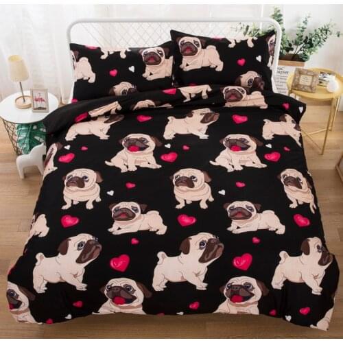 New Arrival Classic Puppy Pattern Bedding Set 2/3 pcs 2020 Cute Pug Dog Lovely Style Quilt Cover and Pillowcase to Decorate Room