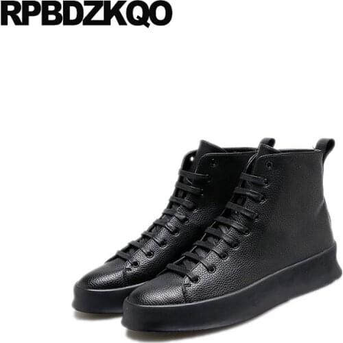 Street Style Men Shoes Casual Leather Trainers Hip Hop Sneakers Winter Elevator Skate Height Increase Black Creepers High Top