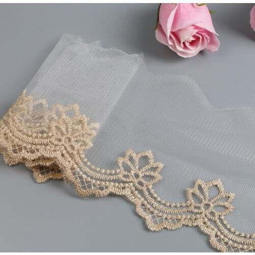 15 Yards Cheap Price Handmade DIY Garment Sewing Accessories Gold Lace Embroidery Gold Curtains Lace Trim Wide 10cm