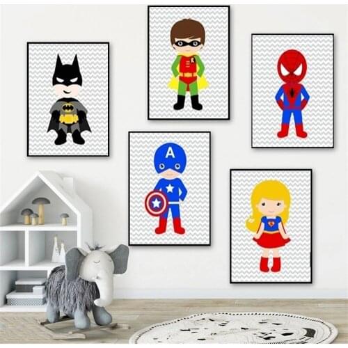 Marvel Avenger Cartoon Superhero Movie Poster Hero Character Watercolor Canvas Painting Wall Art Living Boy Room Home Decoration