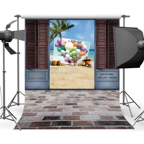 Mehofoto Summer Sandy Beach Background Door Cocount Tree Photography Backdrops Holiday S-172