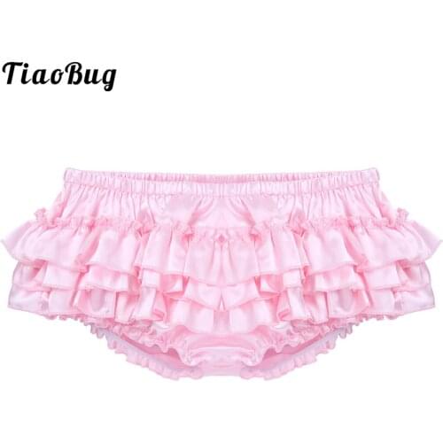 TiaoBug Mens Sissy Briefs Underwear Panties Lingerie Soft Shiny Satin Ruffled Bloomer Tiered Skirted Panties