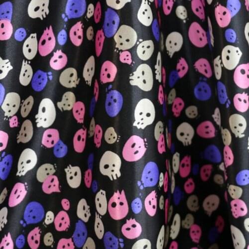 Soft Satin Fabric DIY Lining Skull Print Material Craft Flower Glossy Polyester Charmeuse Fabric