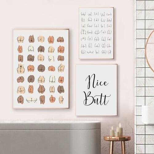 Funny Bathroom Colorful All Skin All Races Butt Wall Art Canvas Painting Nordic Posters and Prints Wall Pictures for Living Room