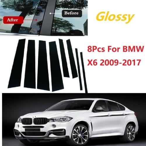 New Arrival 8PCS Gloss Black Polished Pillar Posts Fit For BMW X6 2009-2017 Window Trim Cover BC Column Sticker