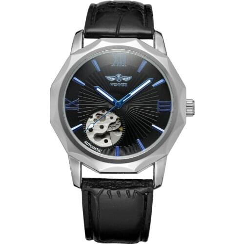 New WINNER Blue Exotic Dodecagon Design Skeleton Dial Men Watches Geometry Top Luxury Automatic Fashion Mechanical Watch Gift