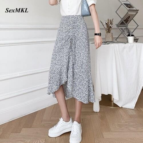 Casual Vintage Summer Long Skirts Women 2021 Fashion High Waist Floral Print Chiffon Skirt Korean Clothing Mid Length Goth Skirt