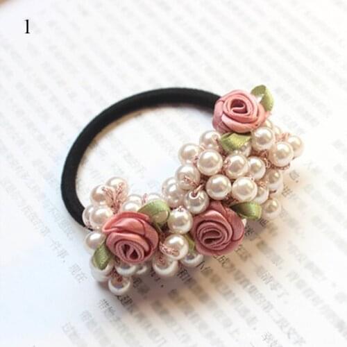 Pearls Flower Scrunchies Headbands For Women Ponytail Holder Sweet Elastic Hair Bands Women Rubber Rope Girls Hair Accessories