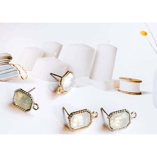 Simple Rhinestone White K Gold Color Plated Stud Earrings Eardrop for Women Girl Jewelry Component Diy Handmade Material 1pcs