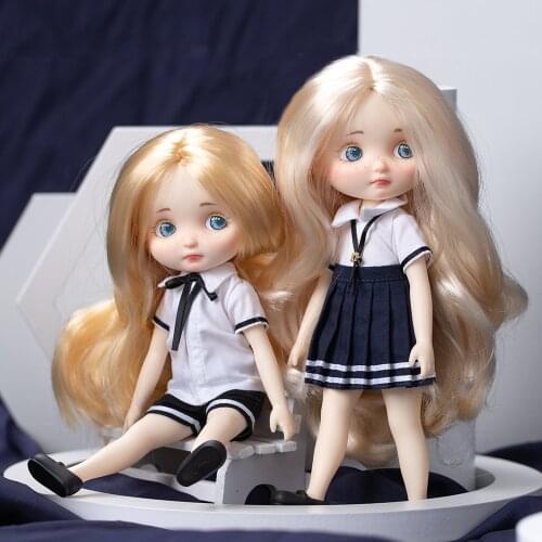 Candy Earl Rubber 1/8 Bjd Doll Movable Joint 20cm School Short Skirt School Uniform Dress Doll Clothes Set Girl DIY Toy Gift