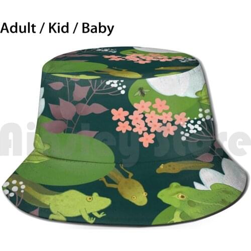 Frogs And Polliwogs Sun Hat 644 Bucket Hat Frog Tadpole Polliwog Pollywog Lily Lily Water Lake Pond