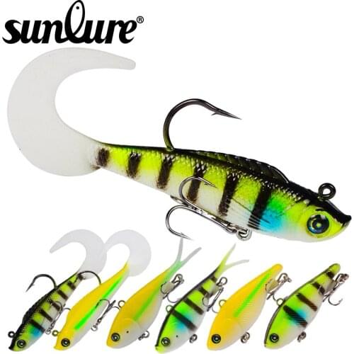 Sunlure 6 Pcs/Lot VIB JIG Hook Whopper Soft 13.5g/14g/16.5g Silicone Bait Fishing Lure 3D Eyes Artificial Bait With Treble Hook