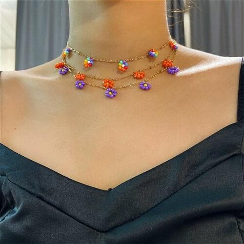Trendy Daisy Necklace Choker For Women Girls Bohemia Charm Colorful Flower Chain Necklaces Jewelry Accessories