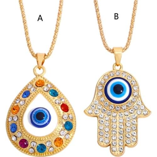 Turkish Crystal Evil Eyes Pendant Necklace For Womens Jewelry Gold Color Clavicle Chains Necklaces Holiday Gifts