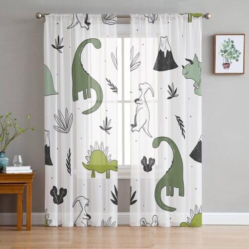 Animal Green Dinosaur Plant Window Tulle Curtains for Living Room Bedroom Hotel Luxury Decoration Sheer Curtains