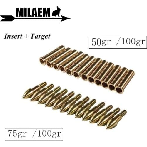 Archery Insert Copper Connect 50/100Gr With 75/100Gr Target Arrowhead Fit for ID 6.2 mm Arrow Shaft Hunting Shooting Accessories