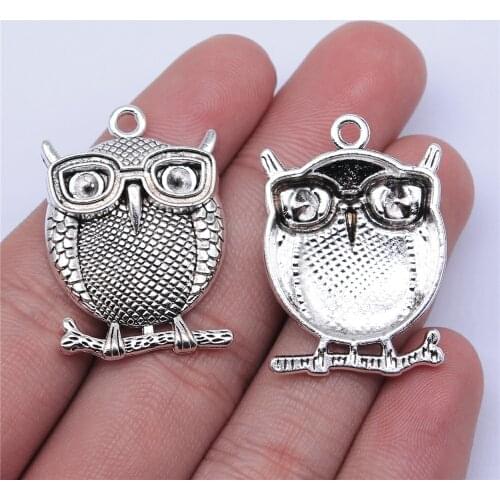 WYSIWYG 4pcs 33x23mm Antique Silver Color Owl Charms Pendant For Jewelry Making DIY Jewelry Findings
