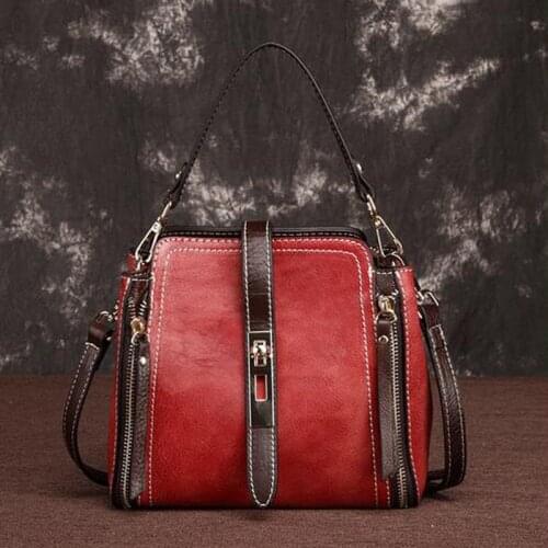 Womens Messenger Single Shoulder Bag for Female Tote Purse Genuine Leather Retro Ladies Handbag Cross Body Top Handle Bags