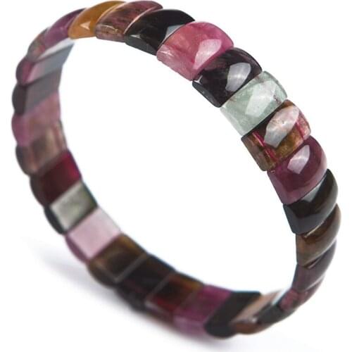 Genuine Natural Crystal Beads Colorful Tourmaline Stone Fashion Stretch Bracelet For Women Gift 11*7*4mm