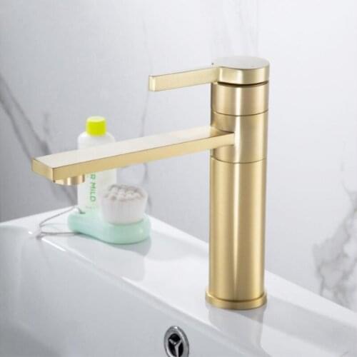 360 Rotation Gold Basin Faucet Brass Brushed Faucet Taps Bathroom Sink Faucet Single Handle Hole Wash Hot Cold Mixer Tap Crane